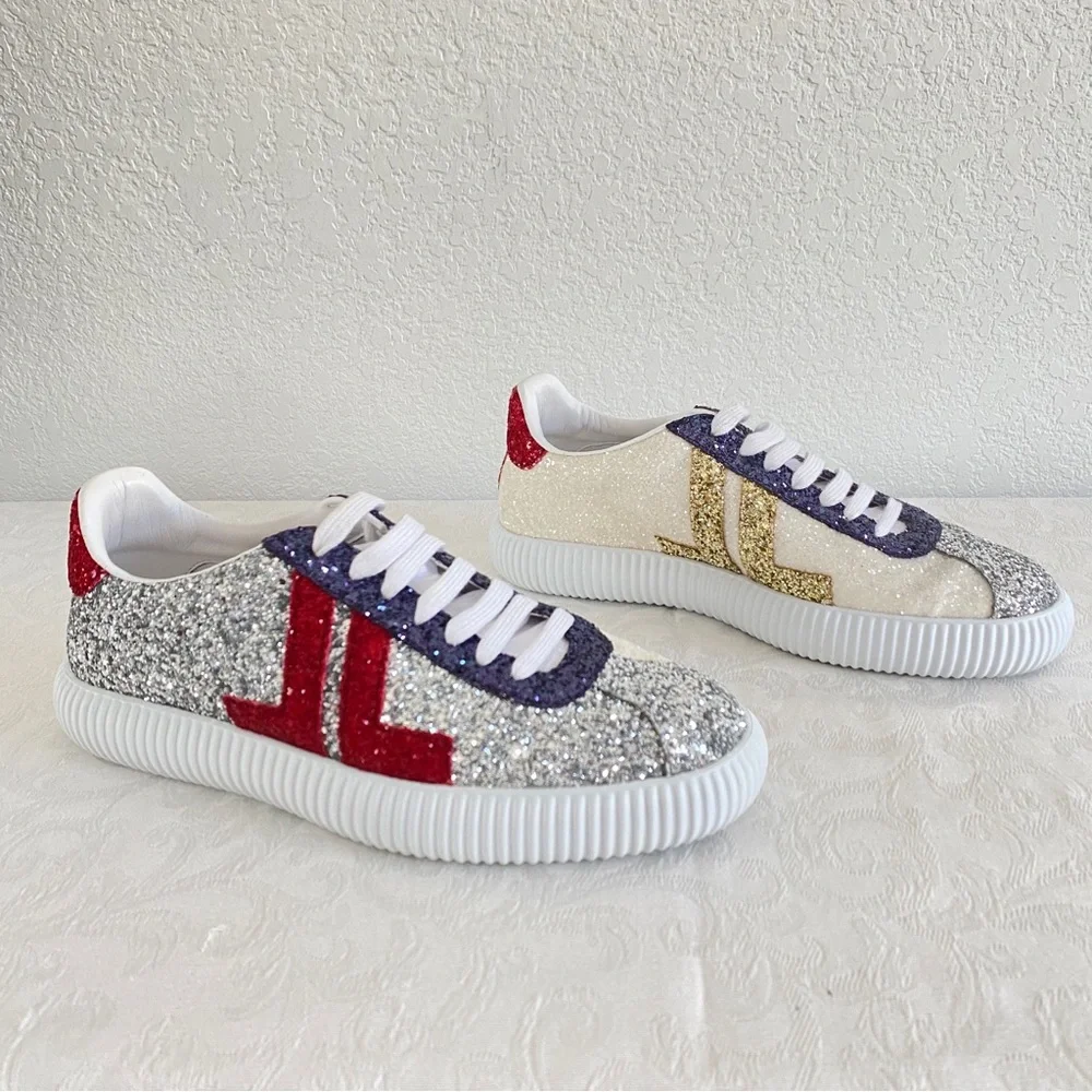 LANVIN GLEN LOW TOP SNEAKERS - SILVER/RED